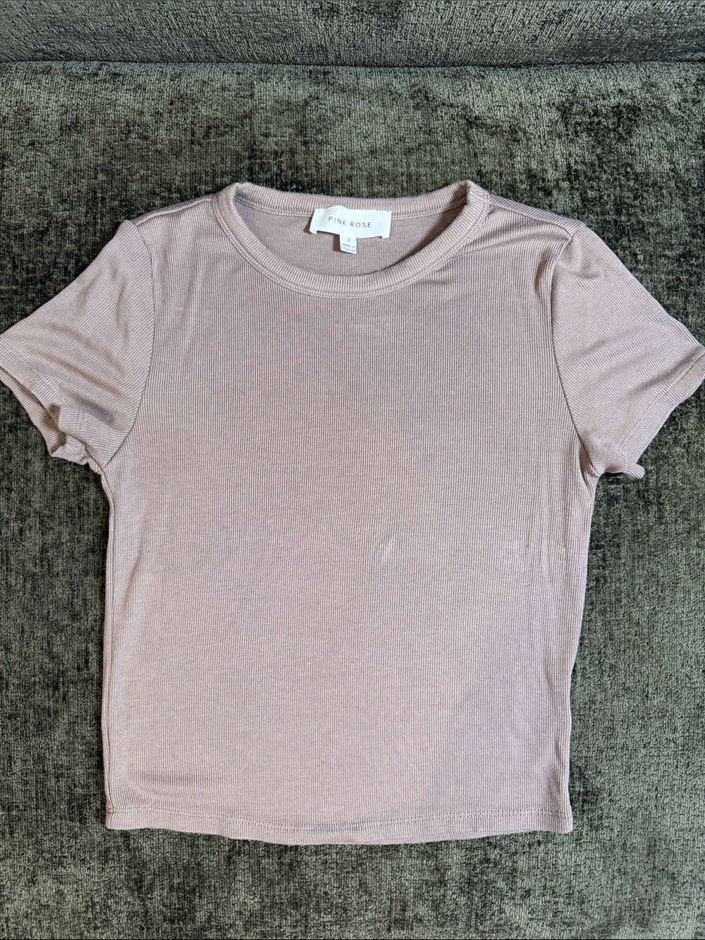 Pink Rose Short Sleeve Ribbed Tee in Dusty Rose